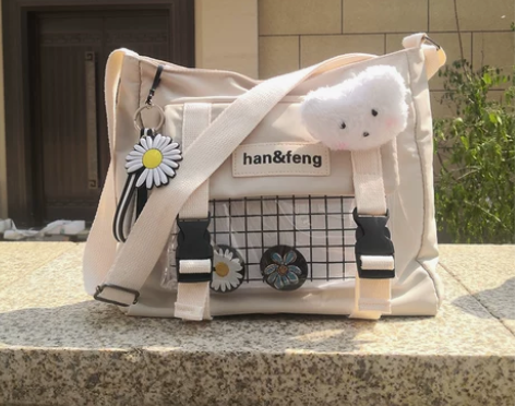 帆布包女斜挎包格子日系新款单肩包夏季202...