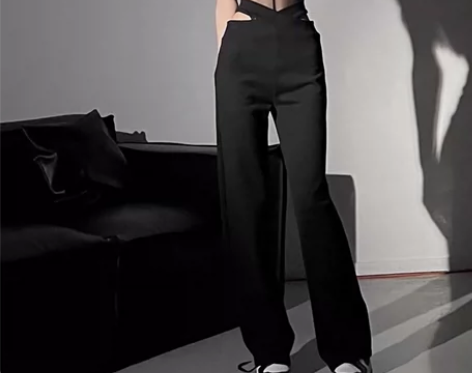 Jang江合美交叉腰休闲裤运动裤设计款百搭...