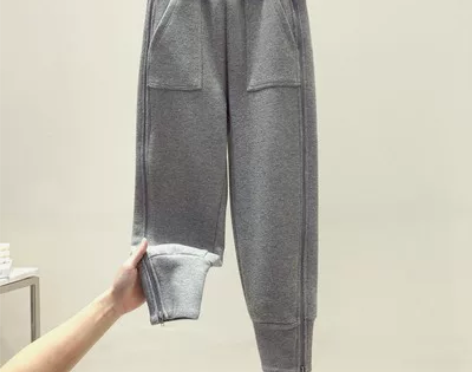 潮牌灰色束脚休闲运动裤女春秋薄款高腰新款九...