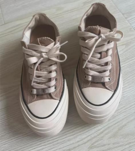 欧洲站红色厚底松糕帆布鞋女春季系带韩版百搭...
