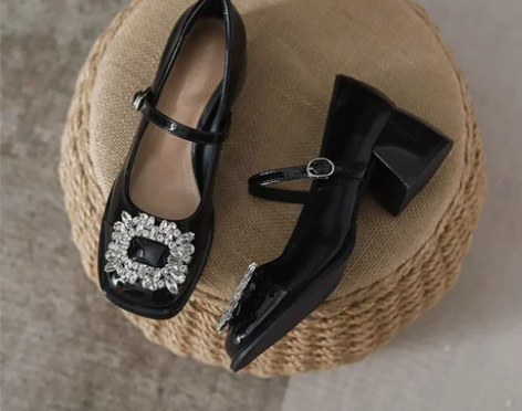 玛丽珍高跟鞋女粗跟春秋法式赫本风小皮鞋晚风...