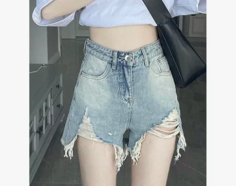 2023年夏季新款高腰牛仔短裤胖mm显瘦遮...