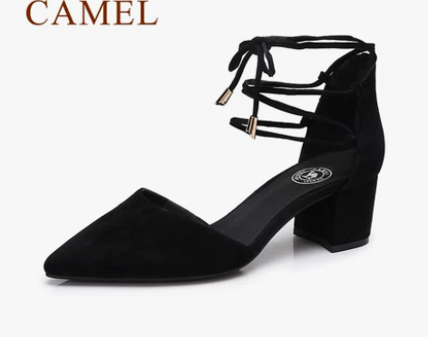 Camel/骆驼女鞋 方跟尖头单鞋女 韩版...