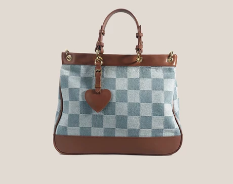 优尚女包2022春夏新品爱心牛仔帆布棋盘格...