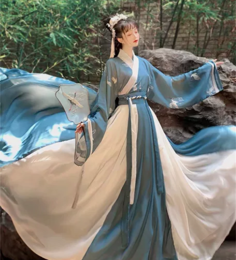 汉旭绿色汉服女春夏原创齐腰交领一片式闺蜜情...