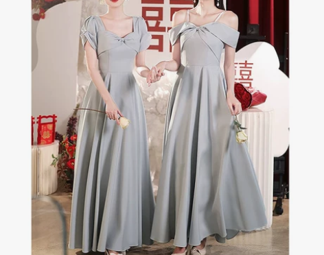 伴娘服礼服2023新款秋冬法式小众缎面伴娘...