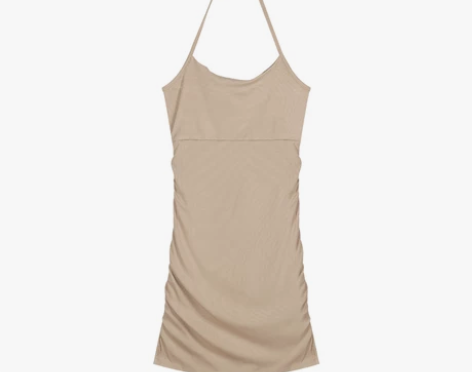 纯欲甜辣妹高级性感包臀一字肩挂脖吊带连衣裙...