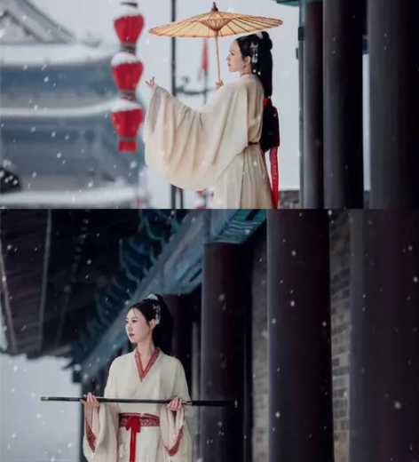 西安汉服跟拍 天将暮，雪乱舞｜战国袍 雪景...