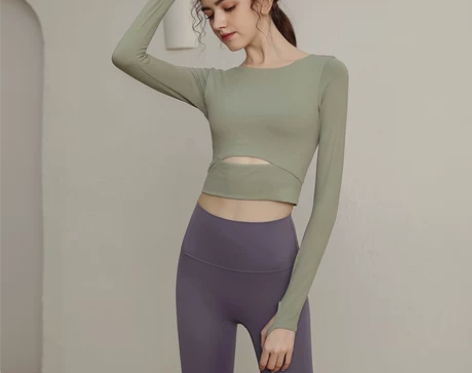 带胸垫瑜伽服女长袖运动上衣弹力紧身跑步显瘦...