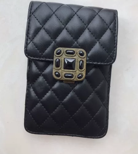 全羊皮小香风菱形格链条手机斜挎包 可装下手...