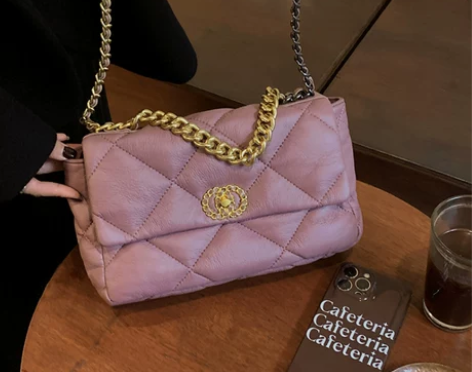 CHENLES＆KEILH质感软真皮菱格链...