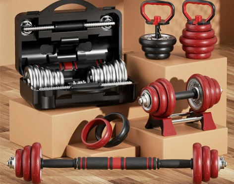 朗威哑铃 男士健身 电镀15公斤杠铃可调节...