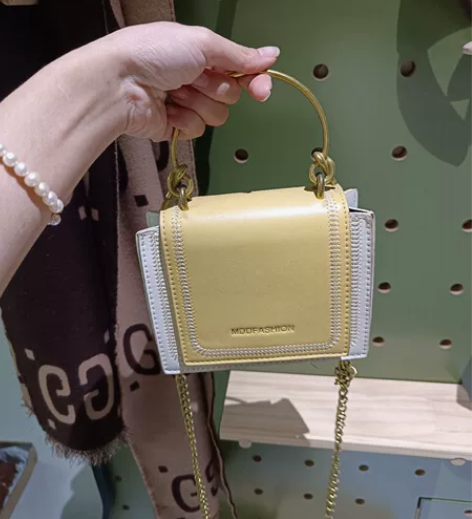 斜挎包撞色小方包时尚小包包单肩包手提包链条...