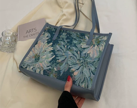 大容量高级质感油画托特手提包女2021新款...