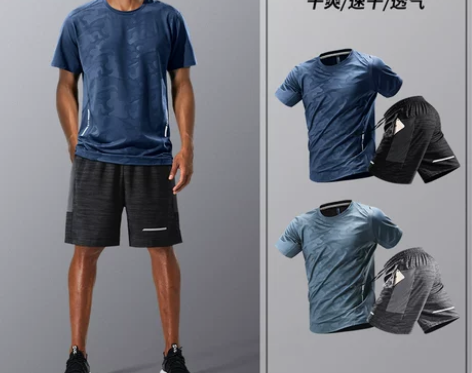 跑步运动套装男健身服上衣速干篮球衣服t恤夏...