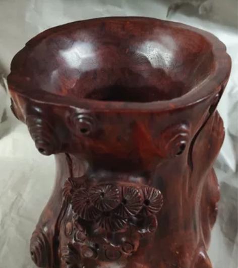 红木雕刻笔筒创意红檀整木笔筒复古文房办公摆...