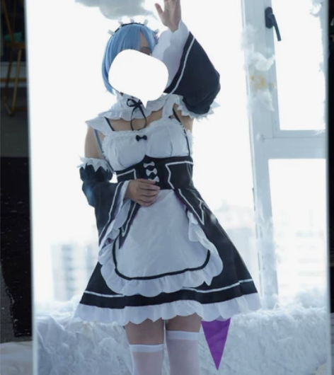 雷姆cos服大全套 蓝粉两个假发 三盯目家...