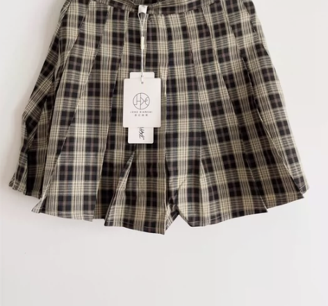 全新酒红咸菜格子百褶半身裙女显瘦高腰A字裙...