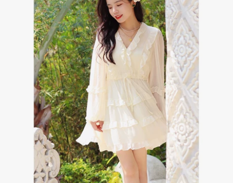 ?MEIMEI雪纺海边度假连衣裙女小个子初...