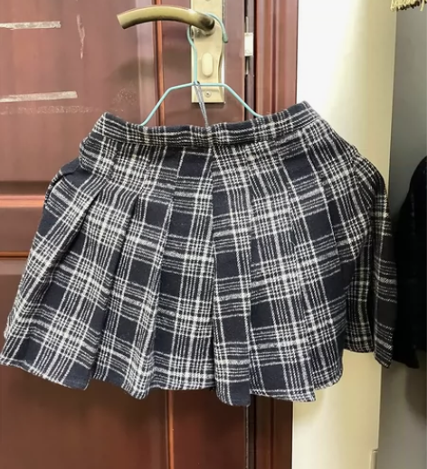 格子百褶裙半身裙女秋冬天高腰毛呢a字短裙2...