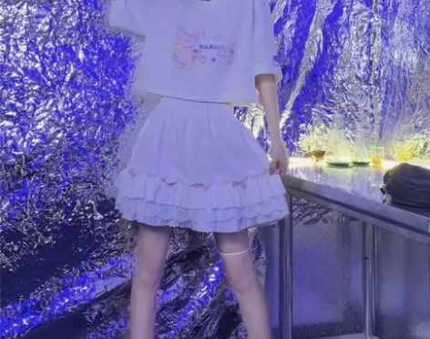 仙女日系软妹可爱高腰荷叶边蛋糕花边纯欲风甜...