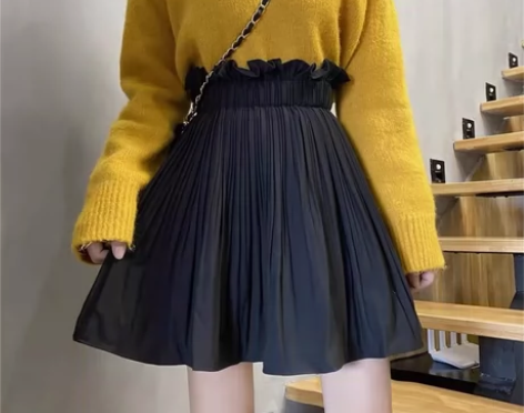 【闲置】黑色百褶高腰褶皱A字半身裙女遮胯伞...