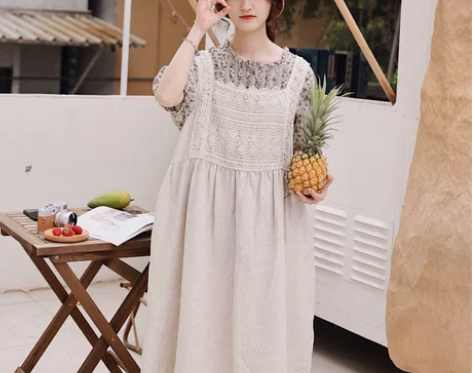 森系女装背心裙夏小清新连衣裙花边宽松日系文...