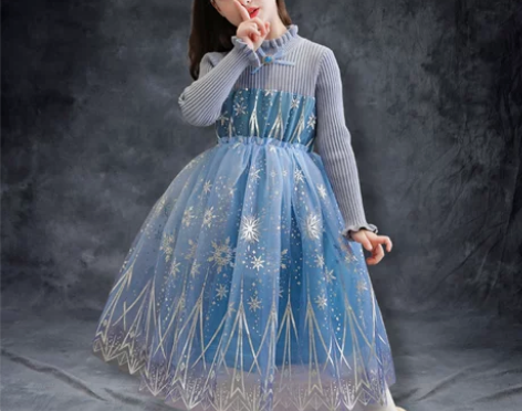 冰雪奇缘艾莎公主裙秋冬加绒爱沙新款毛衣迪士...