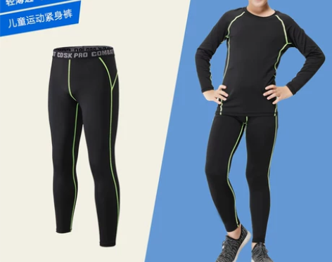 儿童紧身长裤男跑步运动紧身衣训练服套装篮球...