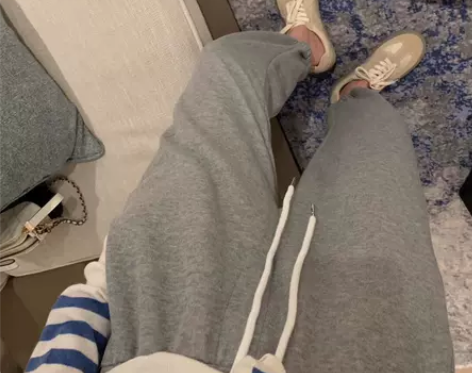 秋装新款百搭灰色抽绳九分裤高腰运动裤小个子...