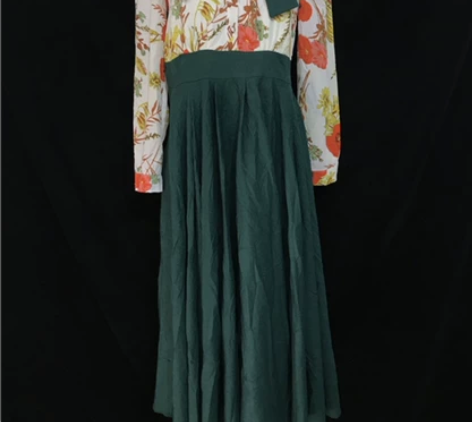 春秋雪纺连衣裙小香风带袖衬衫印花高腰软妹矮...