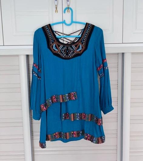 民族风长袖连衣裙 提花棉面料～颜色靓丽～胸...