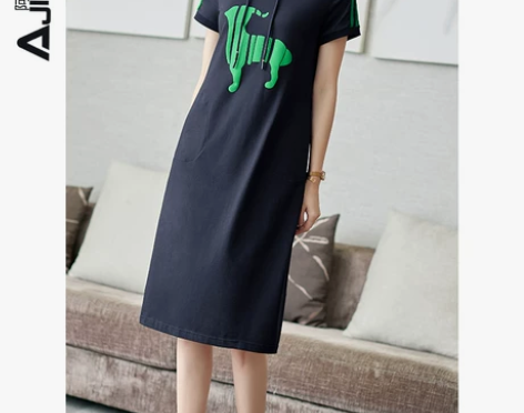 阿吉多连帽短袖连衣裙女夏天2023新款气质...