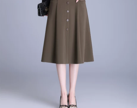 松紧半身裙秋季a字裙百褶中长款2024新款...