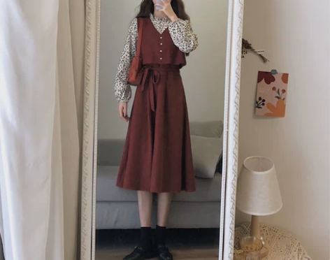 猫小宅|花匣子|秋冬新款复古文艺假两件灯芯...