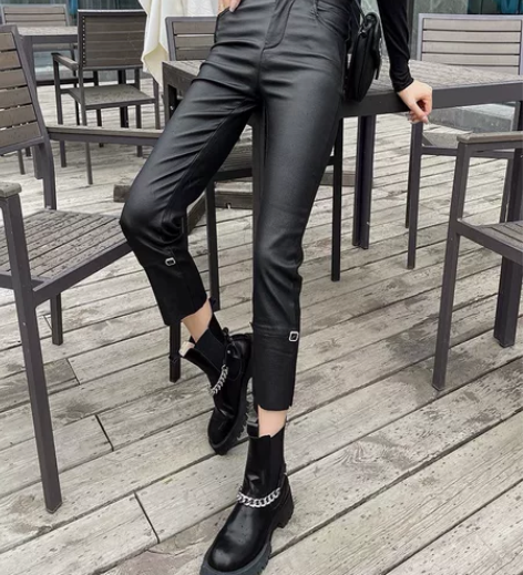 2023秋装新高腰显瘦烟管裤黑色九分直筒弹...