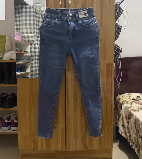 蓝色高腰薄款牛仔裤女夏季新款紧身弹力小脚裤...