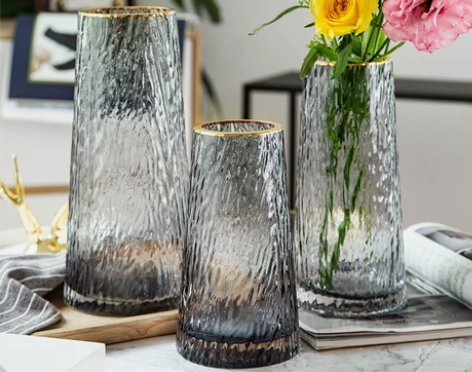 ins北欧轻奢描金透明玻璃花瓶摆件客厅创意...