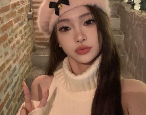 粥可可~甜酷粉色兔毛贝雷帽女秋冬毛绒保暖大...
