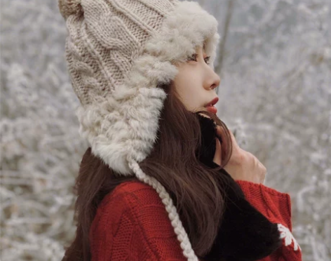 秋冬季毛线帽女韩版可爱毛球加绒雷锋帽子冬天...