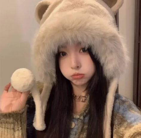 【秋冬新款】秋冬可爱小熊耳朵毛绒保暖雷锋帽...