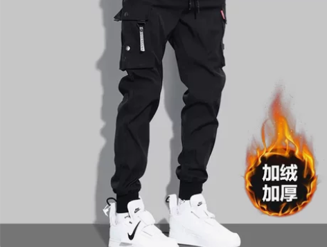 YOA秋冬工装裤子男潮牌修身机能束脚运动潮...