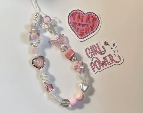 原创y2k甜酷少女手机挂绳手工串珠ccd链...