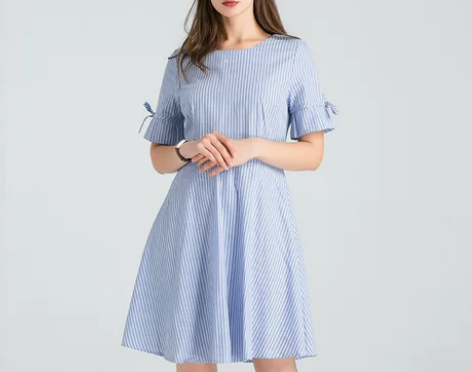 简朵夏季百搭潮流时尚收腰修身裙子条纹显瘦短...