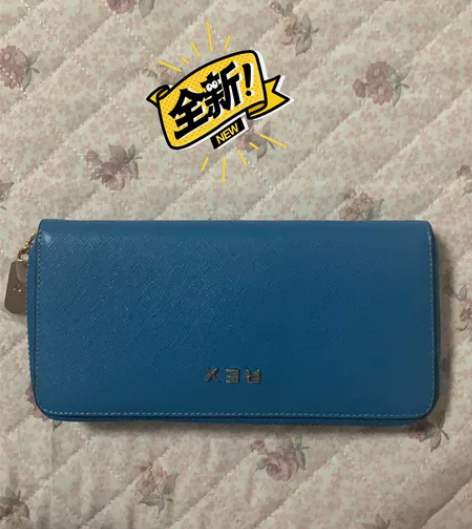 女士纯色长款拉链钱包手拿包深蓝色 全新 公...