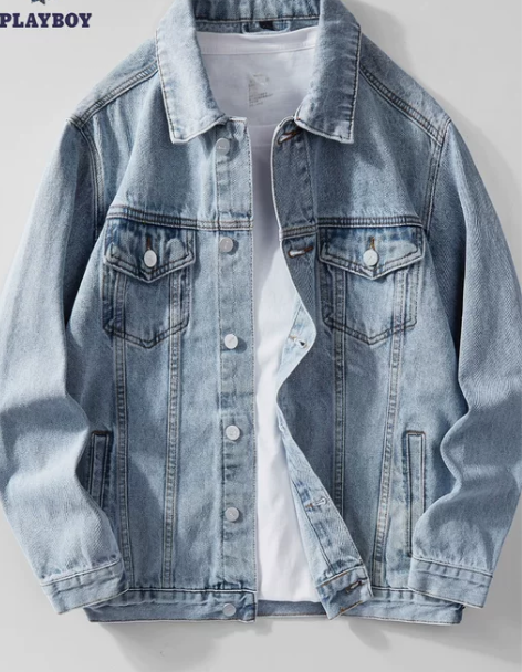 花花公子春秋牛仔外套男韩版潮牌青少年休闲工...