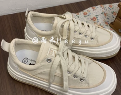 ?回力开春新款帆布鞋女韩版百搭米色复古街拍...