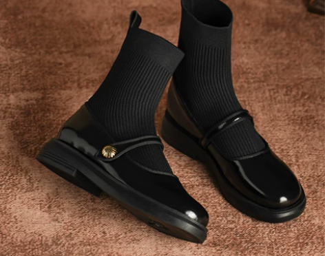 瘦瘦靴女英伦风弹力袜靴平底短靴高级感内增高...