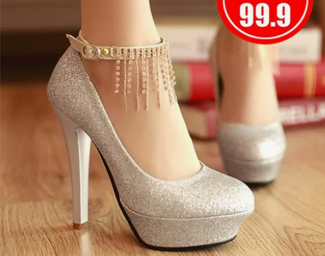 ?韩版流苏水钻红色婚鞋，水晶超高跟鞋，防水...