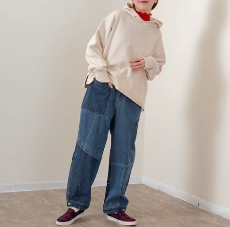 日系立体裁剪 牛仔撞色拼接面料 收裤脚口 ...